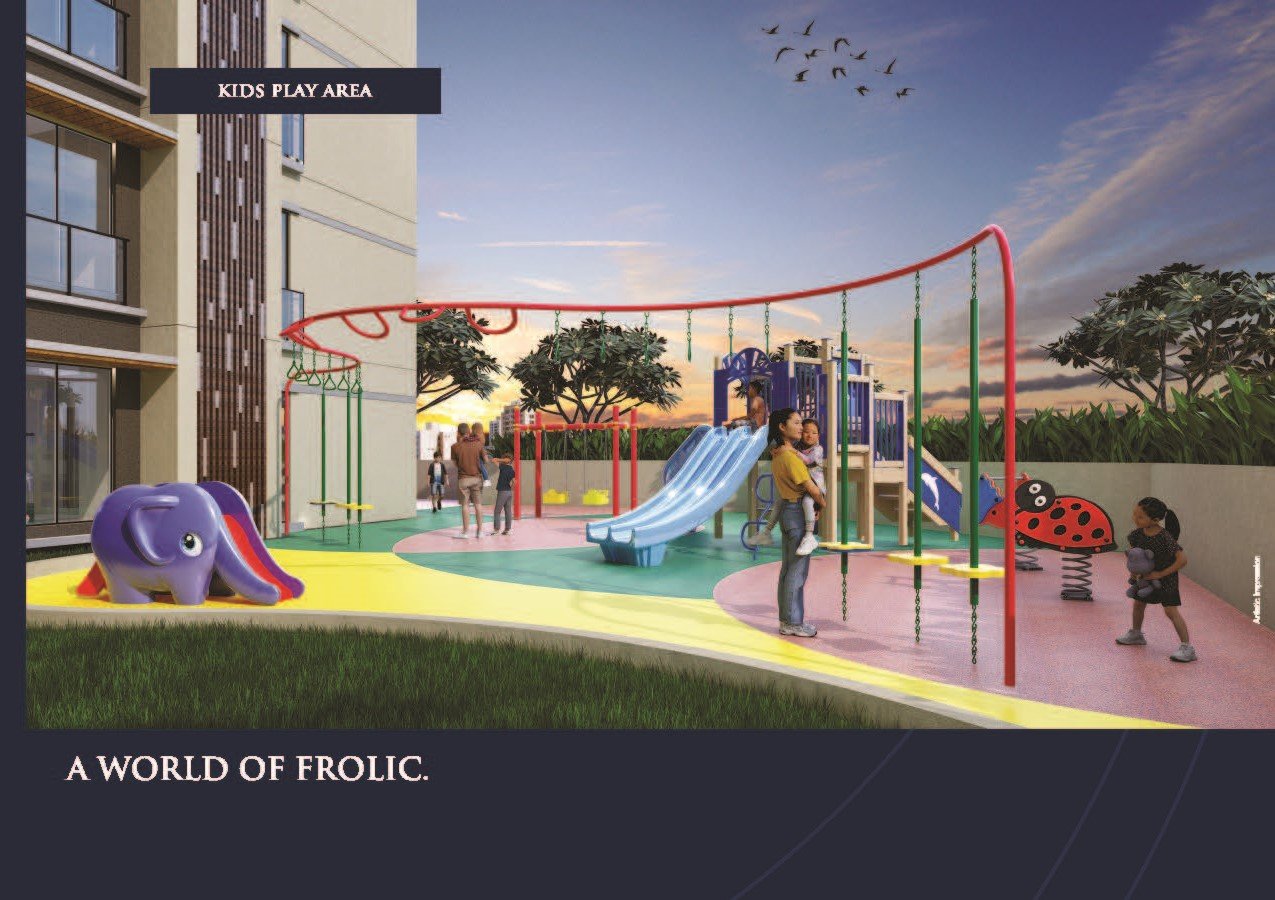 Colorful and safe kids play area with modern equipment inside Sunteck Sky Park Mira Road.