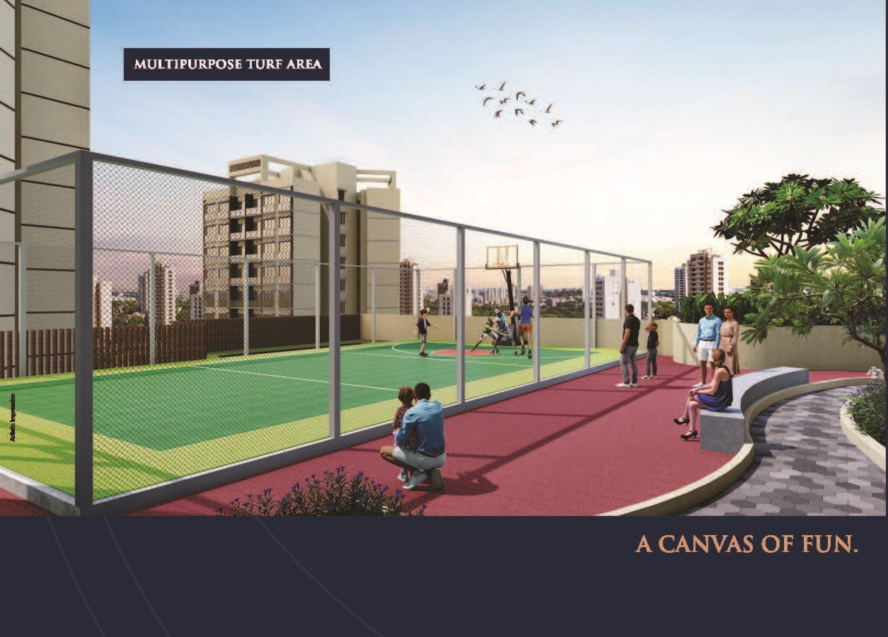 Spacious football ground with turf and lighting for recreational play at Sunteck Sky Park Mira Road.