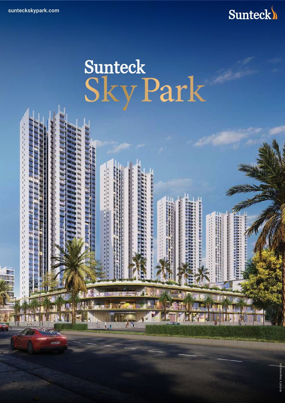 Elegant high-rise residential tower with modern architecture at Sunteck Sky Park Mira Road.