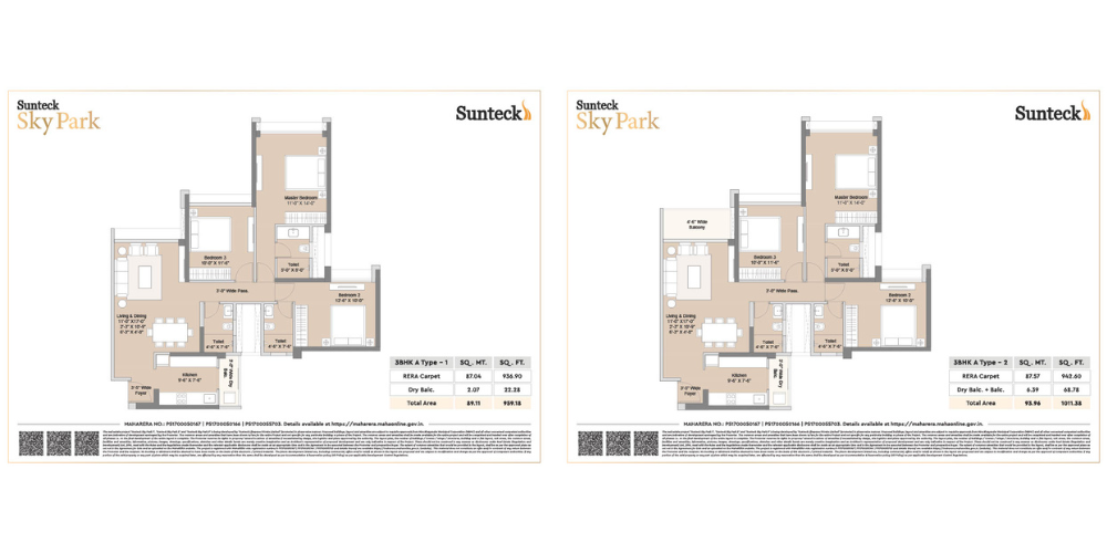 Detailed floor plan 3 layout showcasing smart space utilization at Sunteck Sky Park Mira Road.