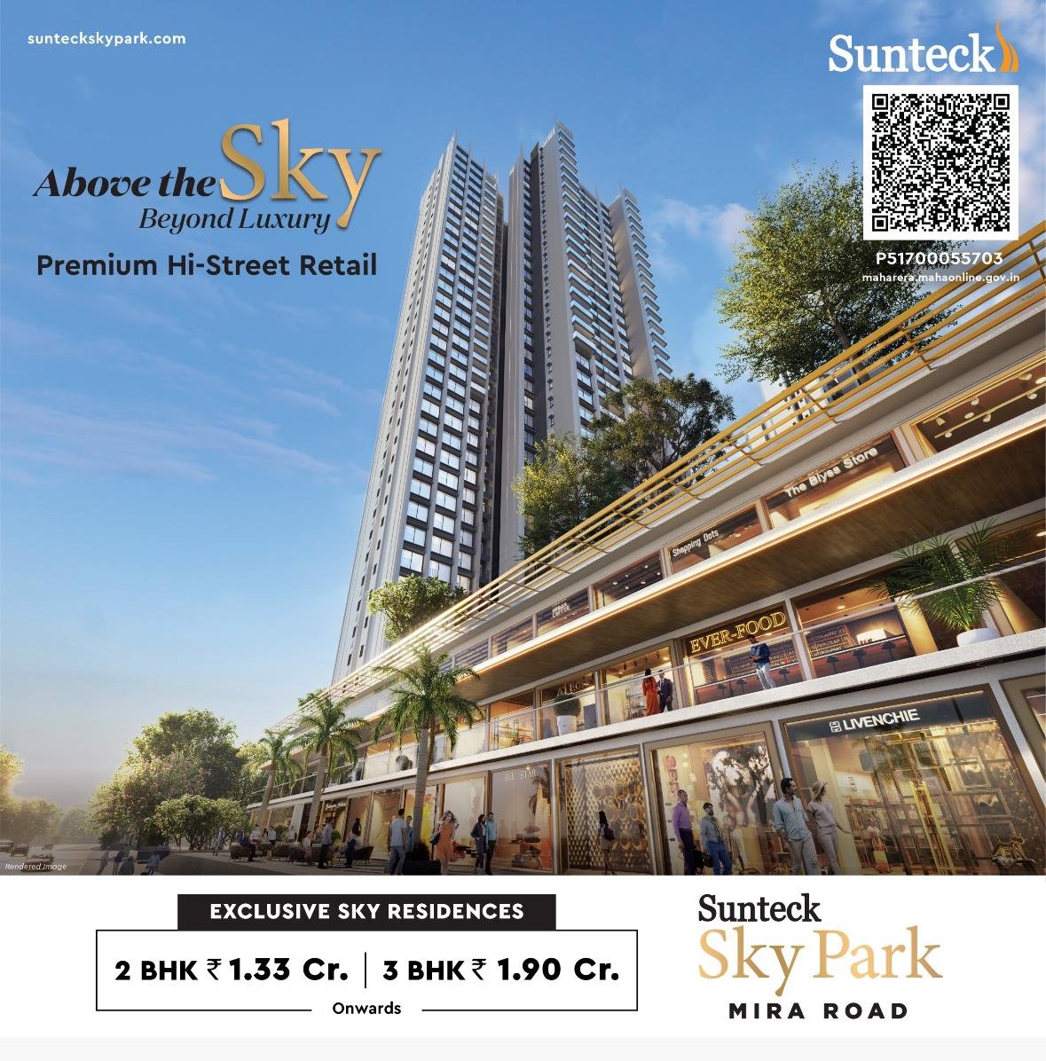 Elegant high-rise residential tower with modern architecture at Sunteck Sky Park Mira Road.