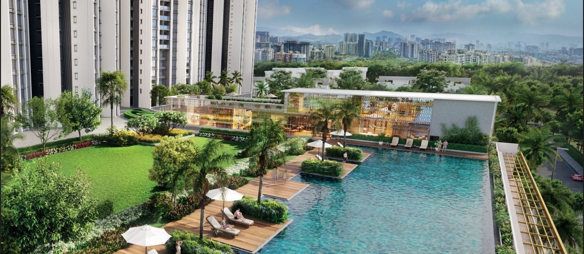 Modern luxury swimming pool with elegant design and relaxing atmosphere at Sunteck Sky Park Mira Road.