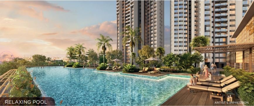 Modern luxury swimming pool with elegant design and relaxing atmosphere at Sunteck Sky Park Mira Road.